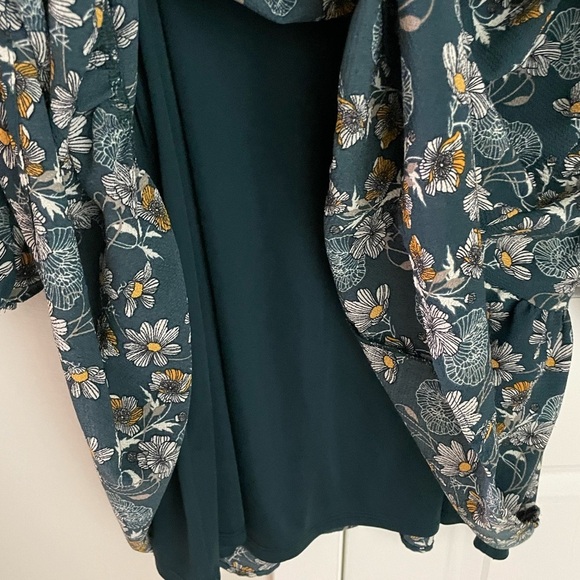 Caslon Long Sleeve Crewneck A-Line Shift Midi Dress, Green Yellow Floral Size 3X - Picture 8 of 10